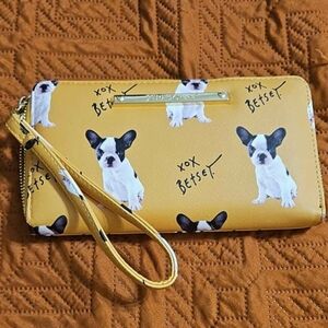 Betsey Johnson Yellow French Bulldog Print Wristlet Wallet